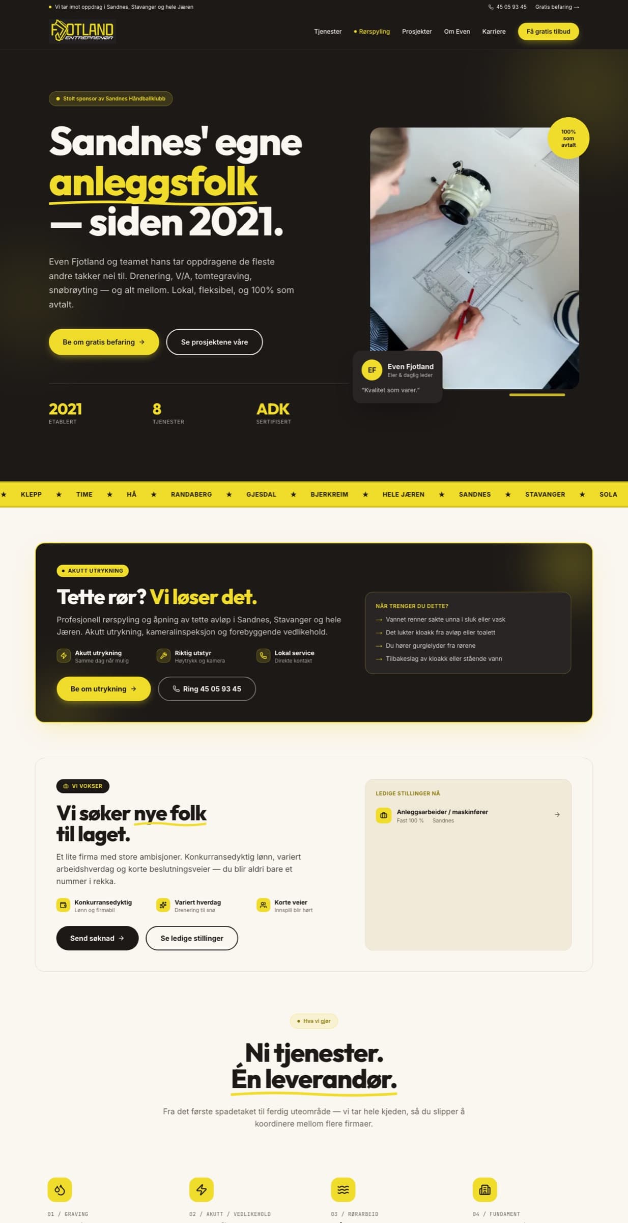 Nettsiden vi bygde for Fjotland Entreprenør